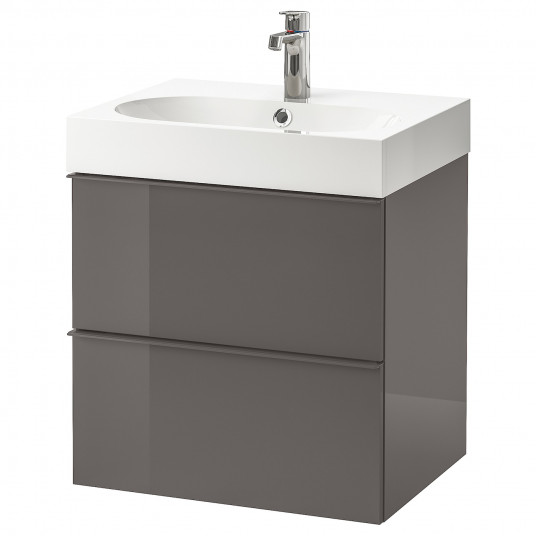 Ikea Godmorgon Braviken Masca Lavoar Cu 2 Sertare Lucios Gri