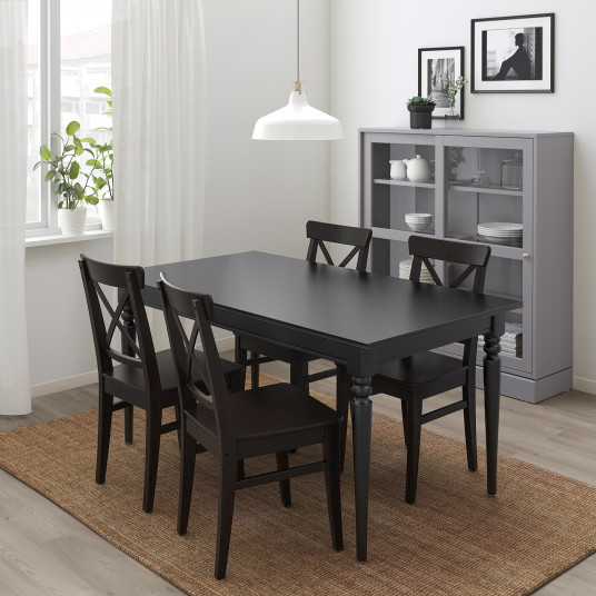 ikea ingatorp ingolf masa 4 scaune negru negru maro 155 215 cm