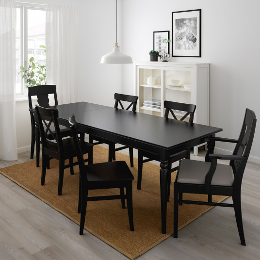 ikea ingatorp ingolf masa 6scaune negru nolhaga gri bej 155 215 cm