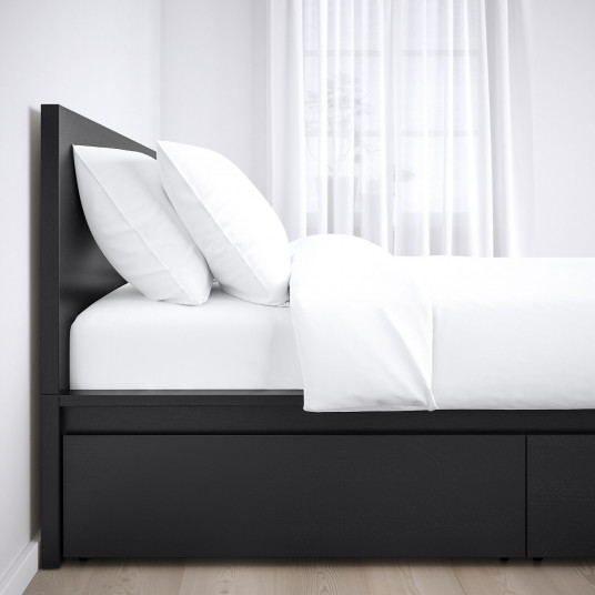 Ikea Malm Cadru Pat Inalt 2 Cutii Depozitare Negru Maro 90x200 Cm
