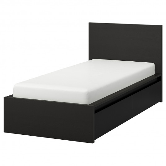 Ikea Malm Cadru Pat Inalt 2 Cutii Depozitare Negru Maro