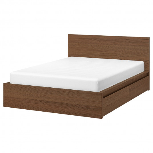 Ikea Malm Cadru Pat Inalt 4 Cutii Depozitare Vopsit Maro Furnir Frasin Luroy 160x200 Cm