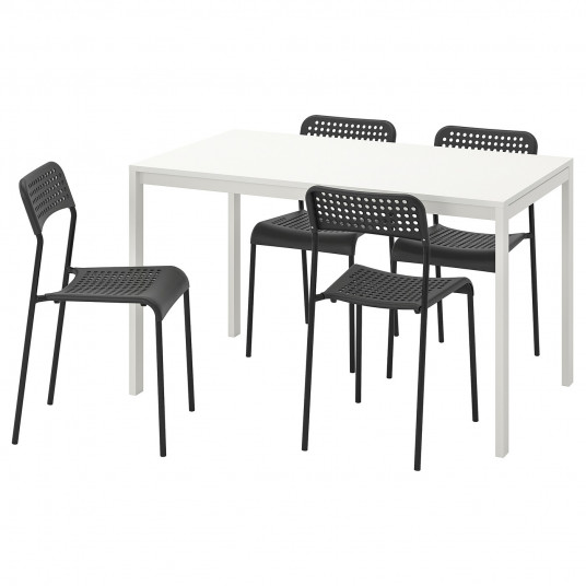 Ikea Melltorp Adde Masa 4 Scaune Alb Negru 125 Cm