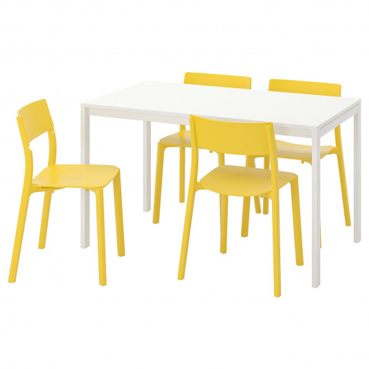 ikea melltorp janinge masa 4 scaune alb galben 125 cm