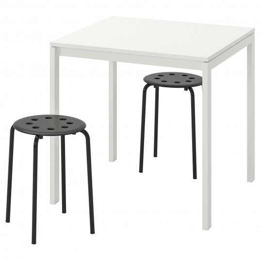 Ikea Melltorp Marius Masa 2taburete Alb Negru 75 Cm