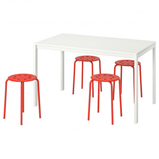 ikea melltorp marius masa 4taburete alb rosu