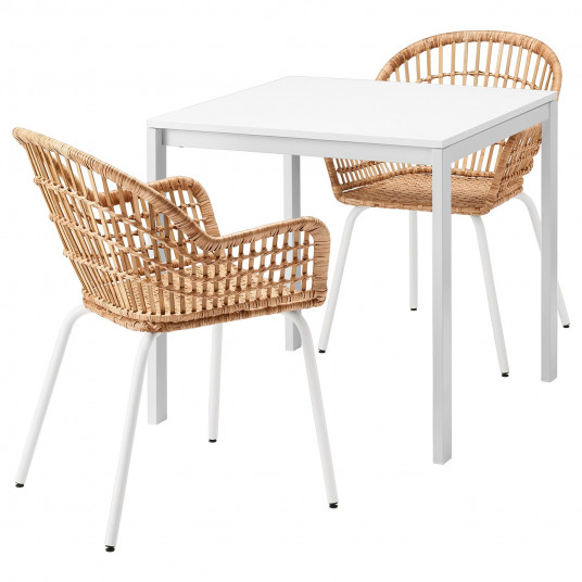 Ikea Melltorp Nilsove Masa 2 Scaune Alb Ratan Alb 75x75 Cm