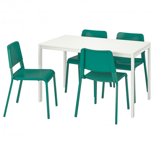 Ikea Melltorp Teodores Masa 4 Scaune Alb Verde 125 Cm