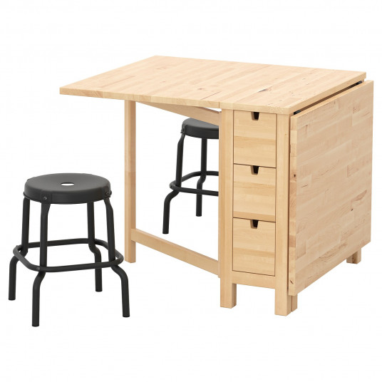 Ikea Norden Raskog Masa 2taburete Mesteacan Negru 89 152 Cm