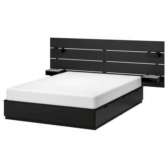 Ikea Nordli Cadru Pat Cu Depozitare Ti Tablie Antracit 140x200 Cm