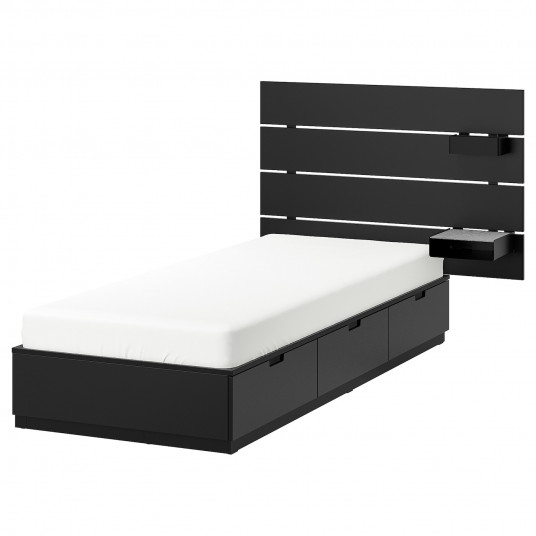 Ikea Nordli Cadru Pat Cu Depozitare Ti Tablie Antracit 90x200 Cm