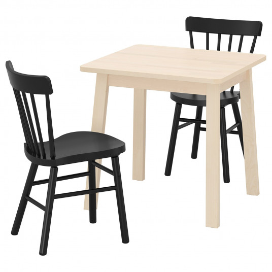ikea norraker norraryd masa 2 scaune mesteacan negru 74x74 cm