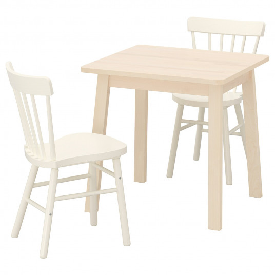 Ikea Norraker Norraryd Masa 2 Scaune Mesteacan Alb 74x74 Cm