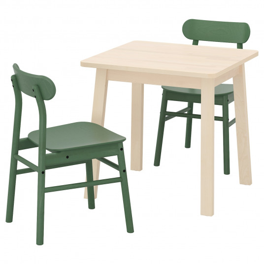 Ikea Norraker Ronninge Masa 2 Scaune Mesteacan Verde 74x74 Cm
