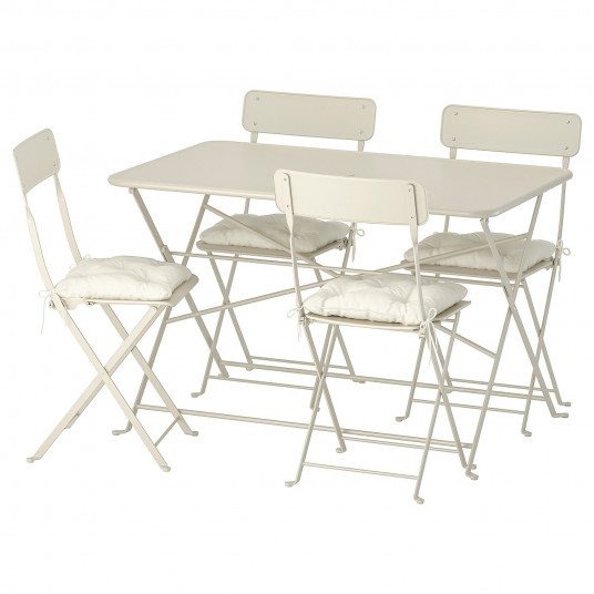 Ikea Saltholmen Masa 4 Scaune Pliante Exterior Bej Kuddarna Bej