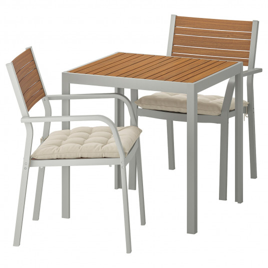 Ikea Sjalland Masa 2 Scaune Cu Brate Exterior Maro Des Hallo Bej 71x71x73 Cm