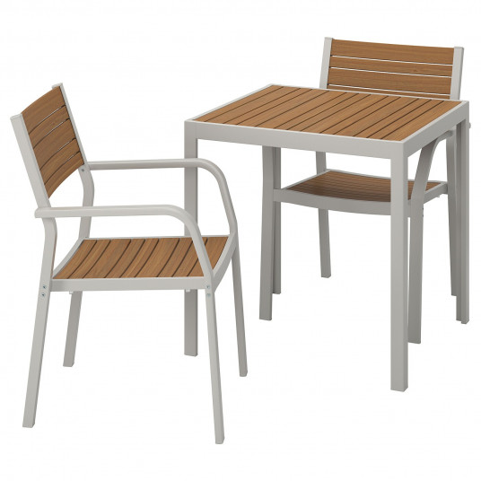 Ikea Sjalland Masa 2 Scaune Cu Brate Exterior Maro Des Gri 71x71x73 Cm