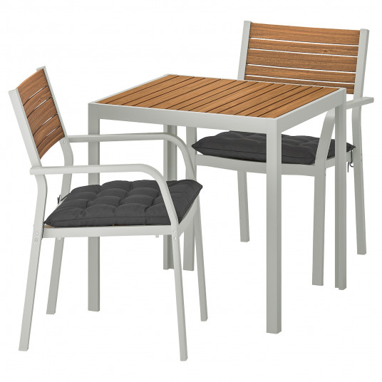 Ikea Sjalland Masa 2 Scaune Cu Brate Exterior Maro Des Hallo Negru 71x71x73 Cm