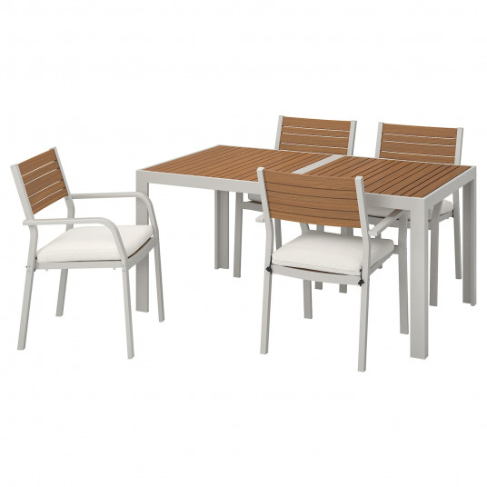 Ikea Sjalland Masa 4 Scaune Cu Brate Exterior Maro Des Froson Duvholmen Bej 156x90 Cm