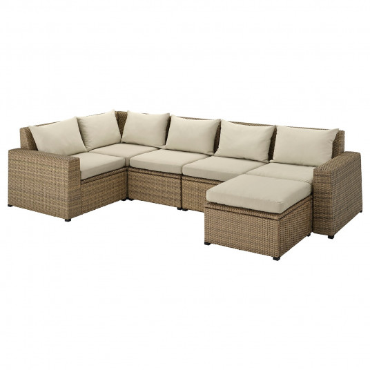 Ikea Solleron Canapea Modulara Colt 4locuri Ext Cu Taburet Maro Maro Hallo Bej