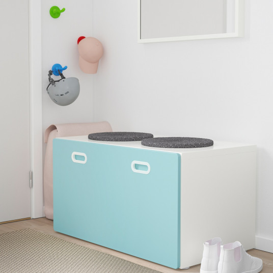 Ikea Stuva Fritids Banca Cu Depozitare Jucarii Alb Bleu 90x50x50 Cm