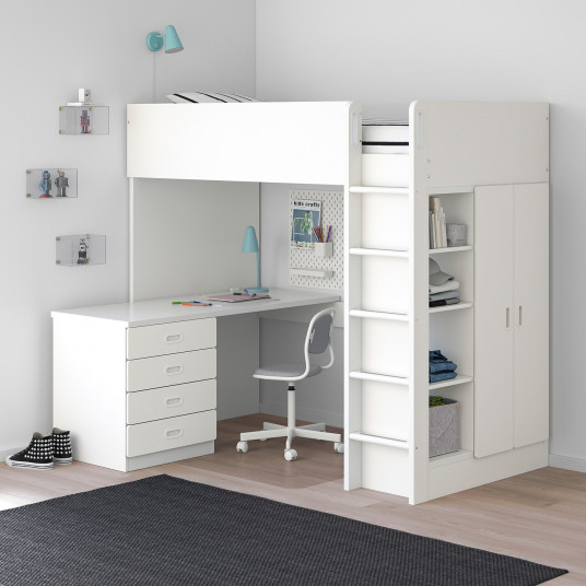 ikea stuva fritids dvuhyarusnaya krovat 4 yashika 2 dvercy belyj belyj 207x99x182 sm
