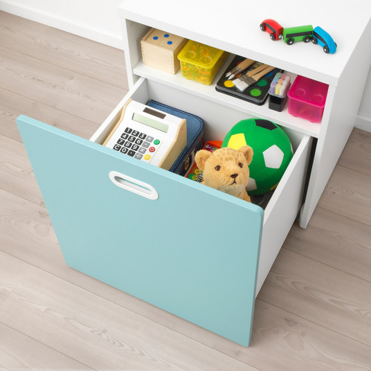 ikea stuva fritids yashik dlya hraneniya igrushek na kolesikah belyj sinij 60x50x64 sm
