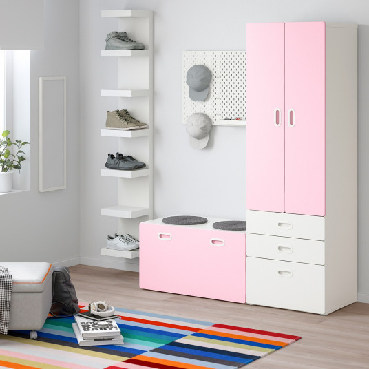 Ikea Stuva Fritids Dulap De Haine Banca Depozitare Alb Roz Deschis 150x50x192 Cm