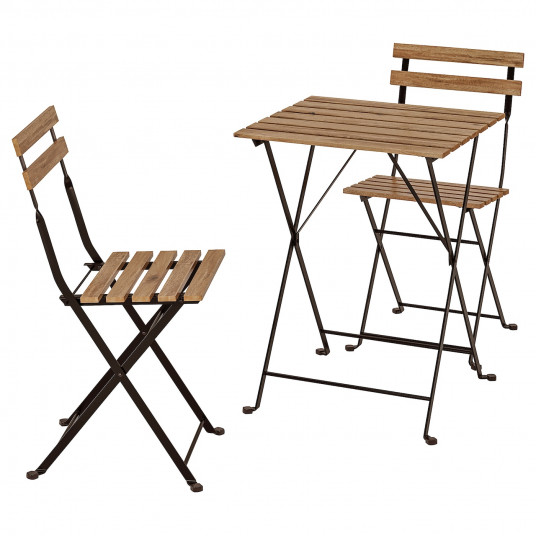 Ikea Tarno Masa 2 Scaune Exterior Negru Acacia Otel Vopsit Gri