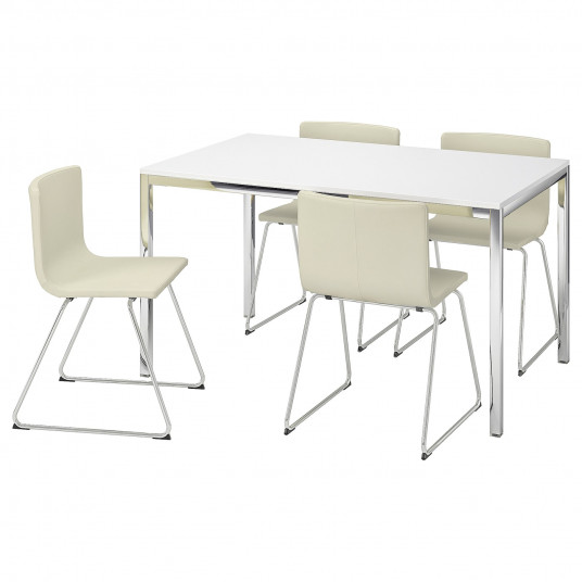 Ikea Torsby Bernhard Masa 4 Scaune Lucios Alb Kavat Alb 135 Cm