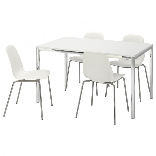 Ikea Torsby Leifarne Masa 4 Scaune Lucios Alb Alb 135 Cm