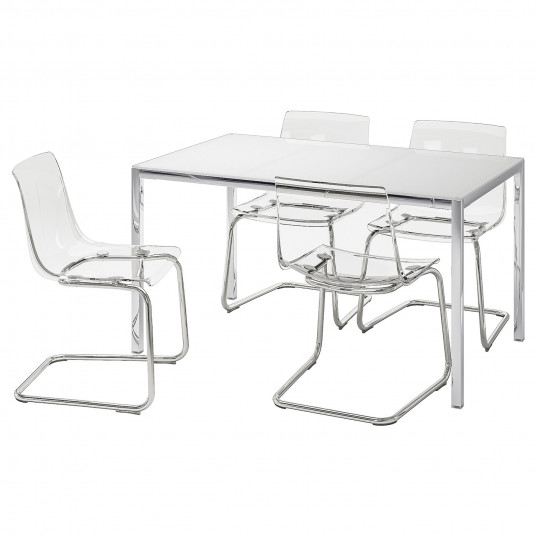 Ikea Torsby Tobias Masa 4 Scaune Sticla Alb Transparent 135 Cm