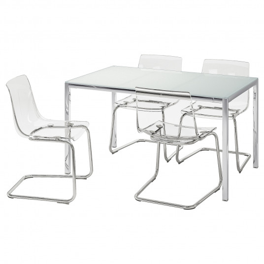 ikea torsby tobias masa 4 scaune alb transparent 135 cm