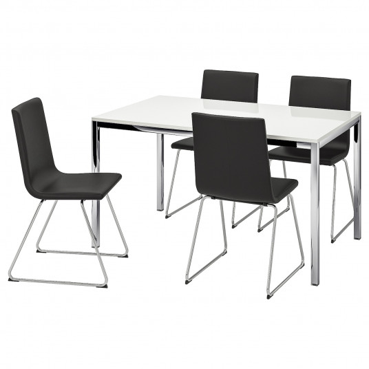 Ikea Torsby Volfgang Masa 4 Scaune Lucios Alb Bomstad Negru
