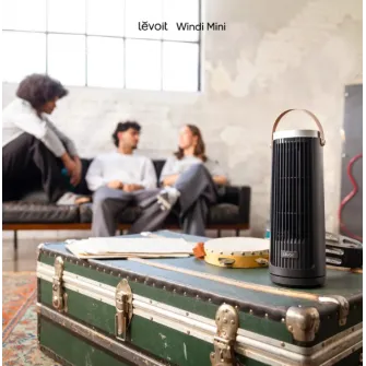 Ventilator turn Levoit Windi Mini, 33, 5cm, LTF-F132-BEUR, Nivel zgomot 20 dB, Portabil, Temporizator de pana la 12h, 7.5W, Oscilatie de 90°, 5 Trepte viteza, Turbo, Telecomanda, Negru