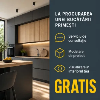 Bucatarie 4home Dacota 2.8 m, stejar craft auriu + servicii de modelare si vizualizare CADOU