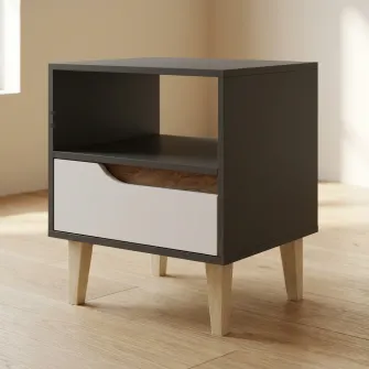 Noptiera 4home Wood, 53x50x40 cm, 1 Sertar, Pal,Antracit/ Nimfea alba