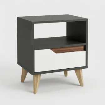 Noptiera 4home Wood, 53x50x40 cm, 1 Sertar, Pal,Antracit/ Nimfea alba
