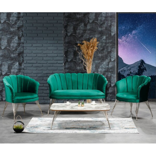 curly Orient Peddling Set Canapea cu doua fotolii pentru cafea, Margareta Modela, Verde, 130 x 75 x 81 cm curly Orient Peddling Set Canapea cu doua fotolii pentru cafea, Margareta Modela, Verde, 130 x 75 x 81 cm