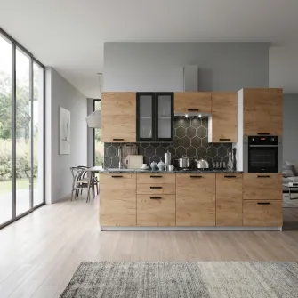 Bucatarie 4home Dacota 2.8 m, stejar craft auriu + servicii de modelare si vizualizare CADOU