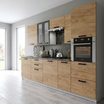 Bucatarie 4home Dacota 2.8 m, stejar craft auriu + servicii de modelare si vizualizare CADOU