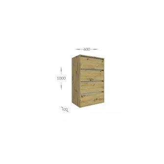 Comoda 4home Ideea K, 60x100x42 cm, 4 sertare, Satin/Stejar Kraft Auriu