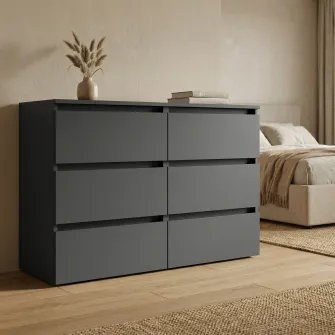 Comoda 4home Ideea K, 76x120x42 cm, 6 sertare, Gri Grafit/Gri Grafit