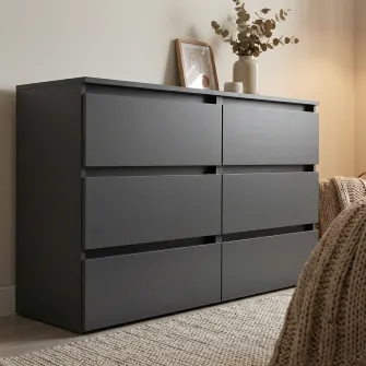 Comoda 4home Ideea K, 76x120x42 cm, 6 sertare, Gri Grafit/Gri Grafit