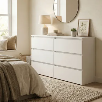 Comoda 4home Ideea K, 76x120x42 cm, 6 sertare, Nimfea Alba/Nimfea Alba