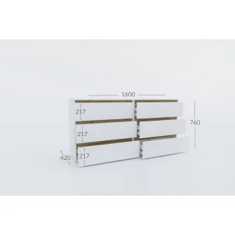 Comoda 4home Ideea K, 76x160x42 cm, 6 sertare, Stejar Artizanal/Nimfea Alba