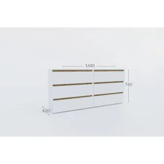 Comoda 4home Ideea K, 76x160x42 cm, 6 sertare, Stejar Artizanal/Nimfea Alba