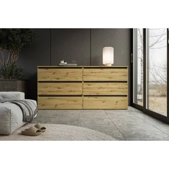 Comoda 4home Ideea K, 76x160x42 cm, 6 sertare, Stejar Artizanal/Nimfea Alba
