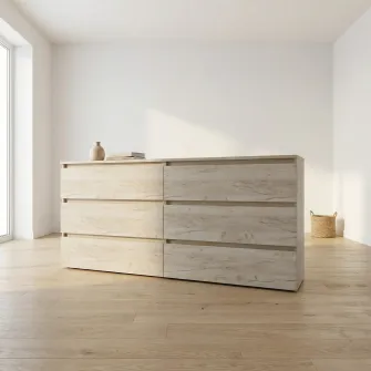 Comoda 4home Ideea K, 76x180x42 cm, 6 sertare, Stejar Kraft Gri/Satin