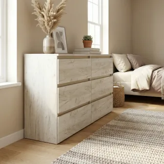 Comoda 4home Ideea K, 76x180x42 cm, 6 sertare, Stejar Kraft Gri/Satin